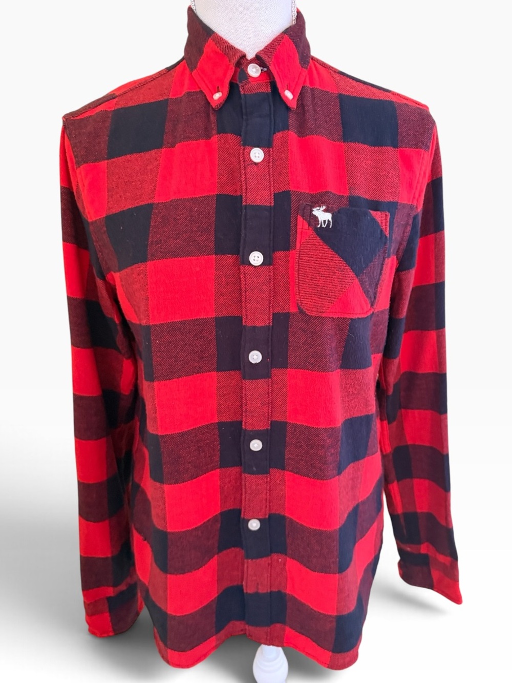 Abercrombie Kids Red & Black Buffalo Plaid Cotton Flanne Button-Down Shirt 15/16